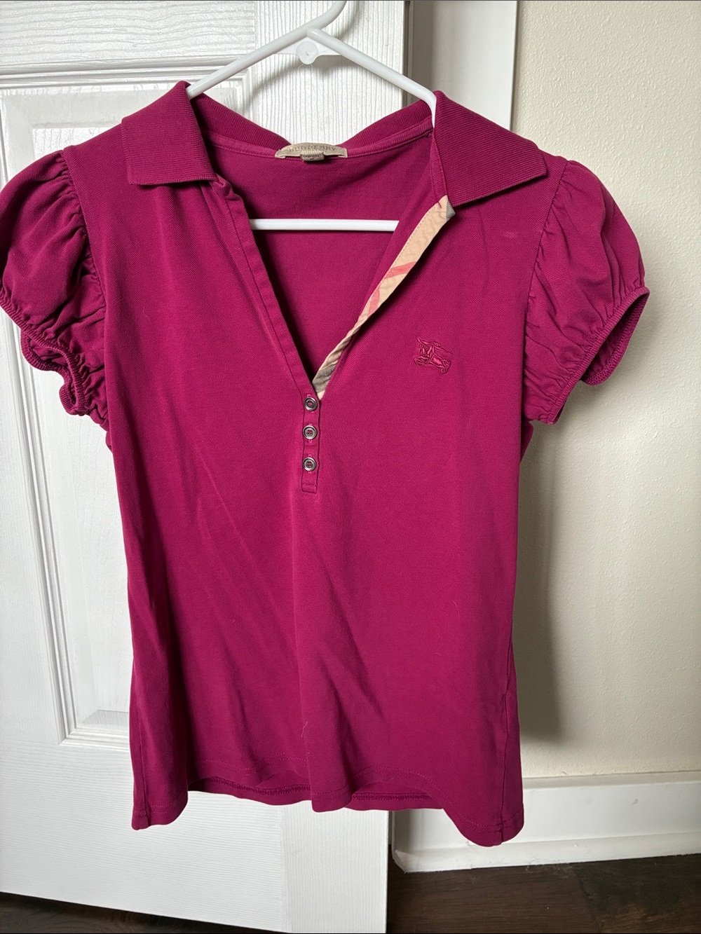 Burberry Magenta Puff Sleeve Polo Shirt
